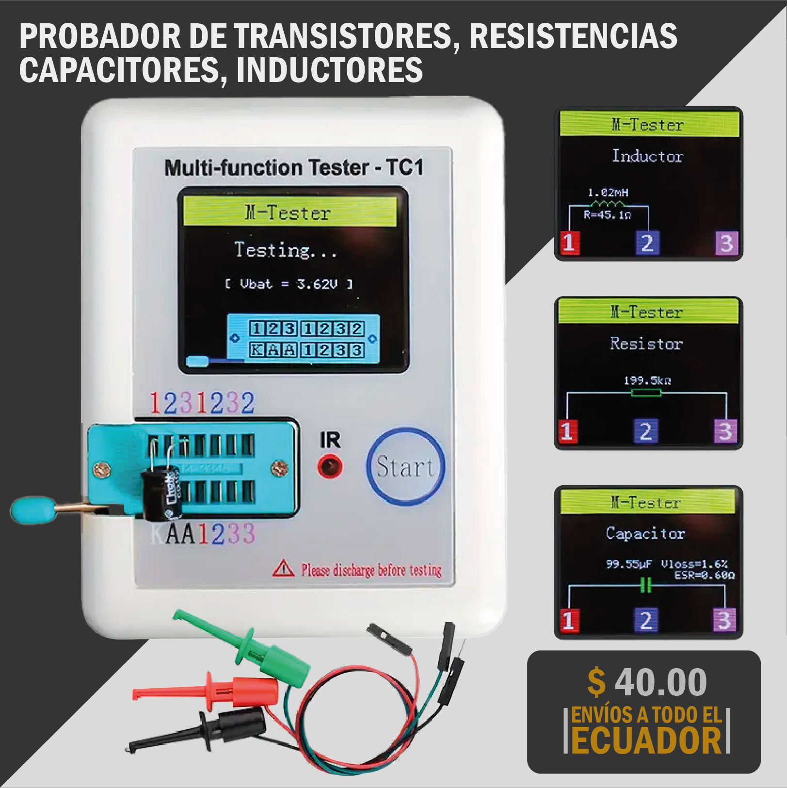 PROBADOR DE TRANSISTORES RESISTENCIAS CAPACITORES INDUCTORES